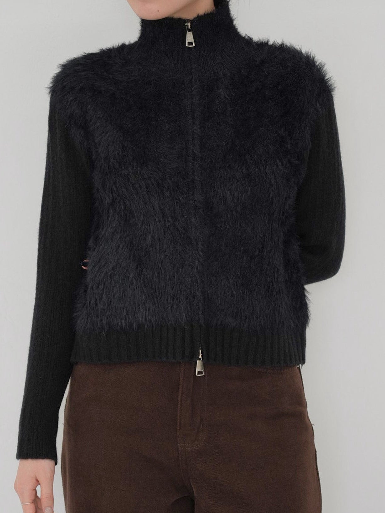 fuzzy half-zip knit