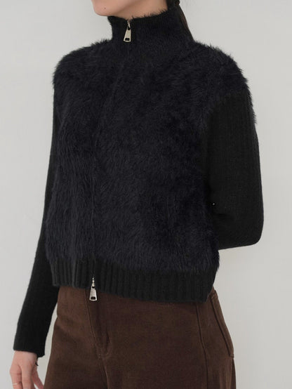 fuzzy half-zip knit