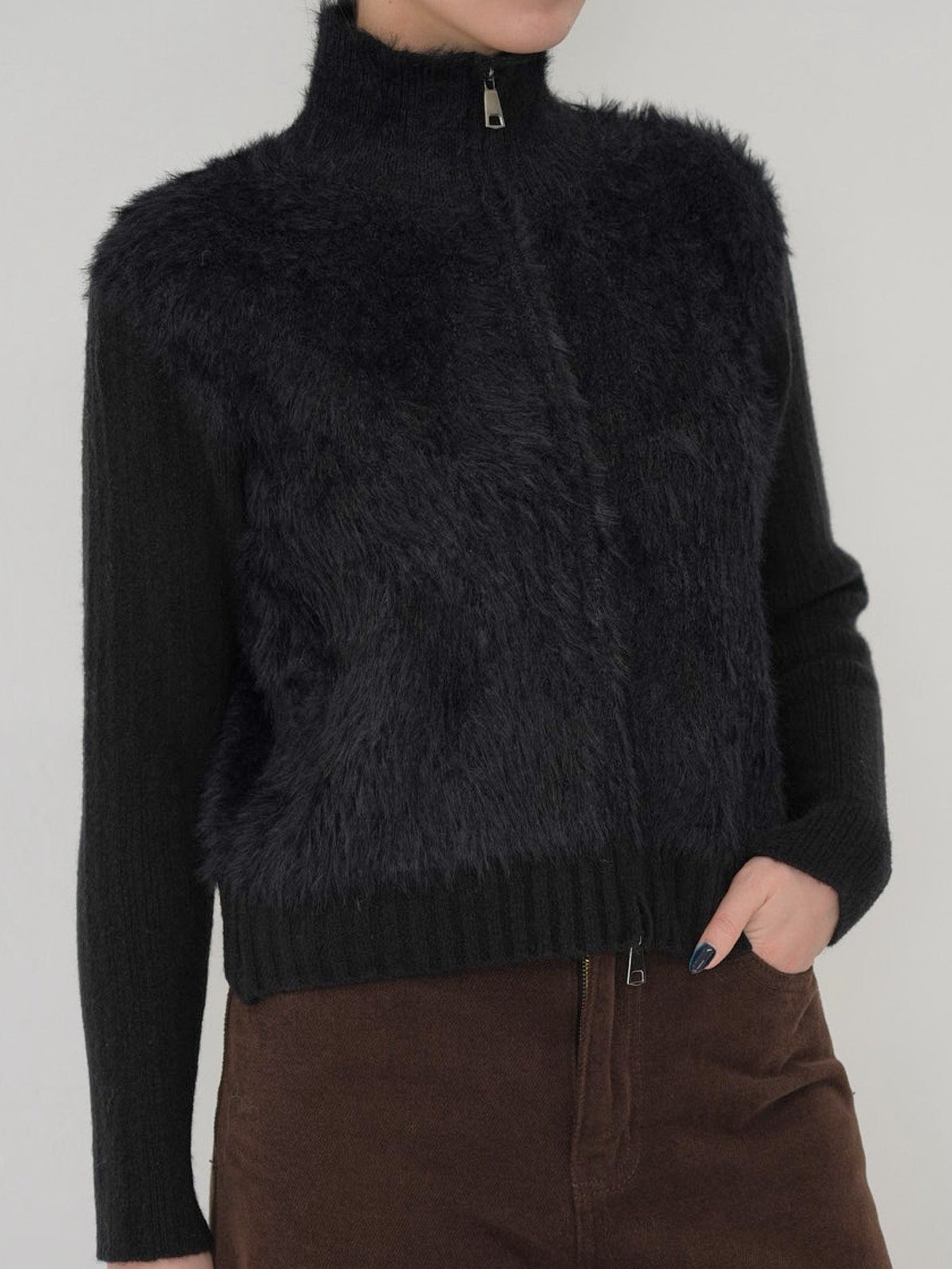 fuzzy half-zip knit