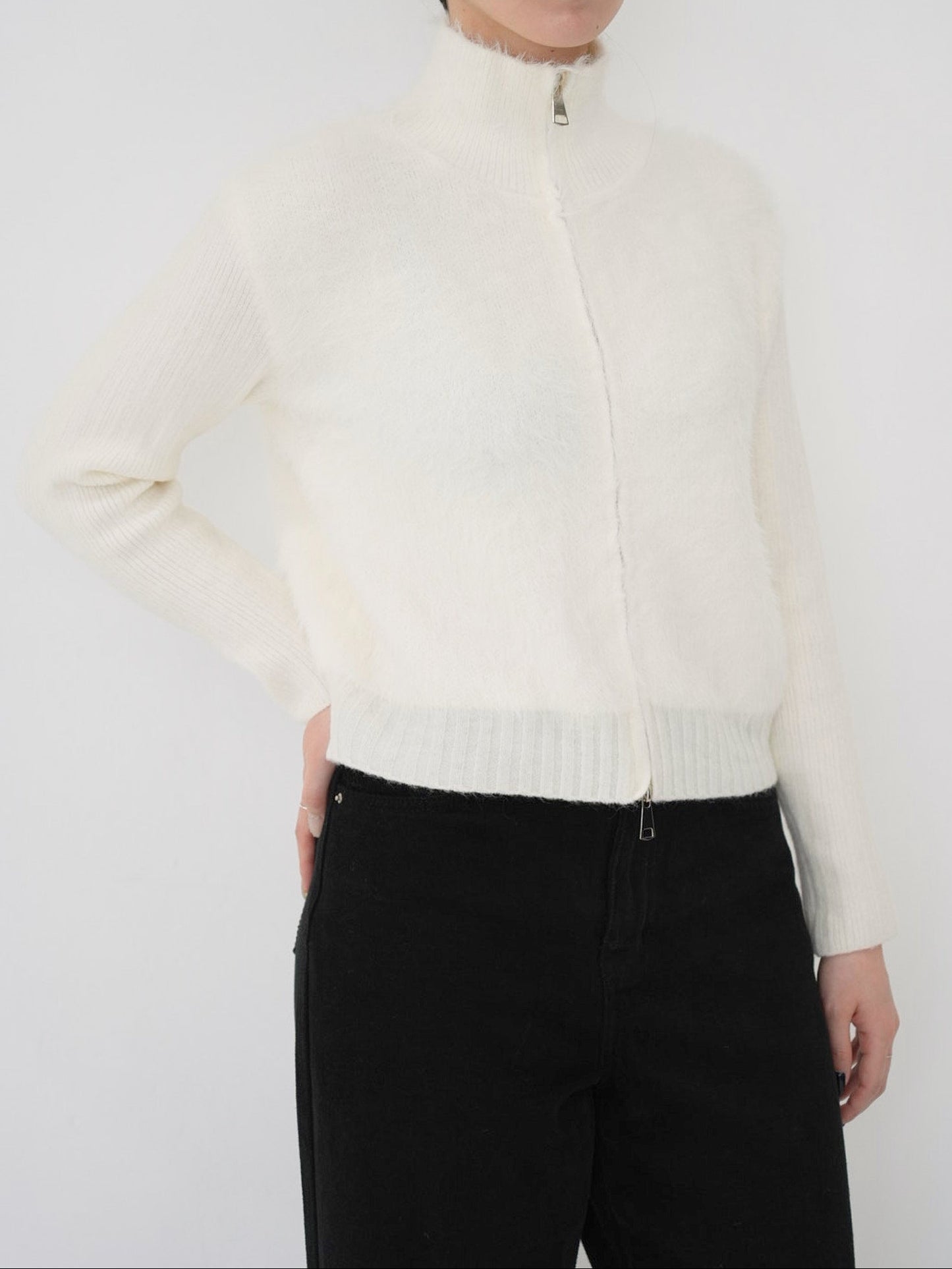 fuzzy half-zip knit