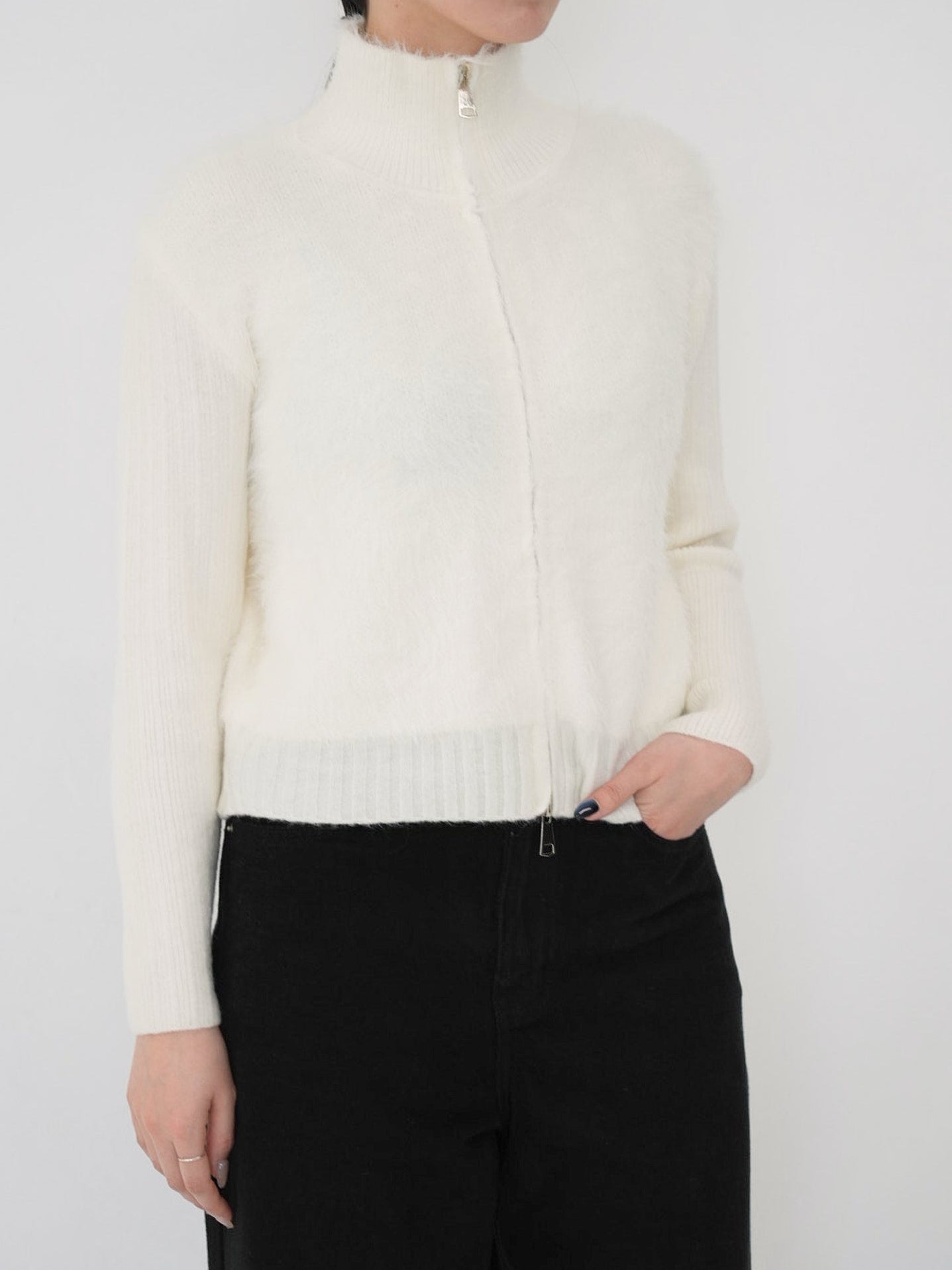 fuzzy half-zip knit